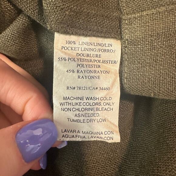 Eileen Fisher 100% Linen Pants High Rise Straight Leg Ankle Olive Green - Picture 7 of 8